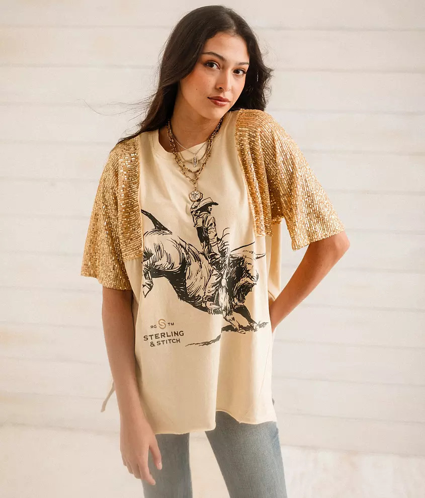 Sterling & Stitch Rodeo Cowboy Sequin T-Shirt | Buckle