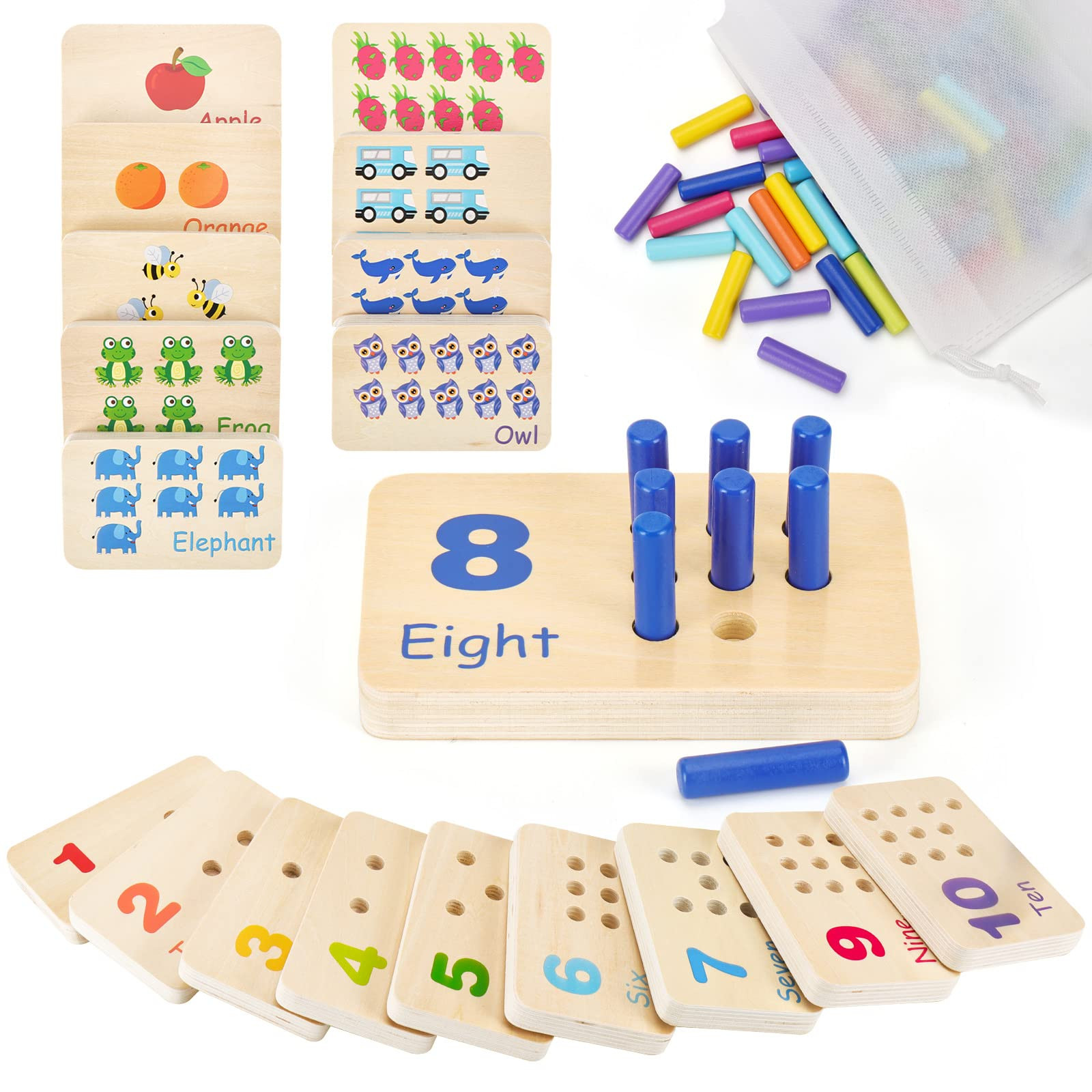 Wooden Montessori Number Blocks for Toddlers, Counting Peg Board for Kids Age 3 4 5,Preschool Lea... | Amazon (US)