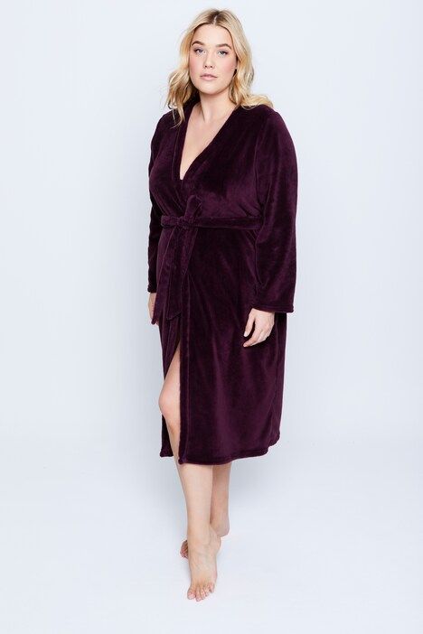 Knit Collar Fleece Wrap Bathrobe | Ulla Popken