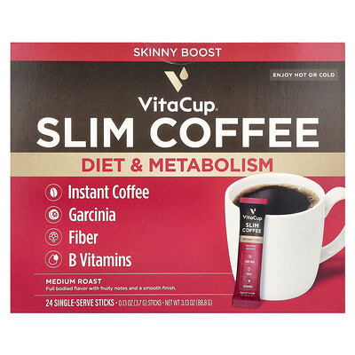 VitaCup, Slim Instant Coffee, Medium Roast, 24 Single Serve Sticks, 0.13 oz (3.7 g) Each | iHerb