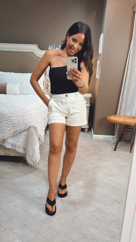 Love this simple summer outfit. The one shoulder shirt is long enough to tuck into these classic chino shorts, and the earrings give this neutral look a pop of Coke. I paired everything with these Y2K throwback platform flip flop sandals. Anyone remember these?!
🖤🖤🖤🖤🖤🖤🖤🖤🖤🖤🖤
#Y2Kfashion #walmart #walmartfashion #affordablefashion #summeroutfit #summer2024 

#LTKOver40 #LTKVideo #LTKFindsUnder50