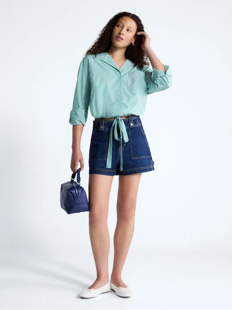 Free Assembly Women's High Rise Denim Utility Shorts, 4\u201d Inseam, Sizes 0-18 | Walmart (US)
