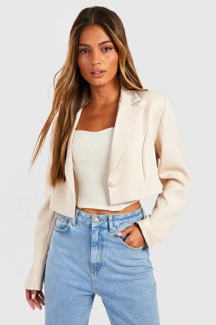 Boohoo Basics Woven Single Button Crop Blazer | boohoo (US & Canada)