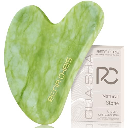 Rena Chris Gua Sha Facial Tools: Natural Jade Stone Guasha Tool for Face Acupuncture Therapy, Facial Massager for Jawline Sculpting and Puffiness Reducing (Mint Green) | Amazon (US)