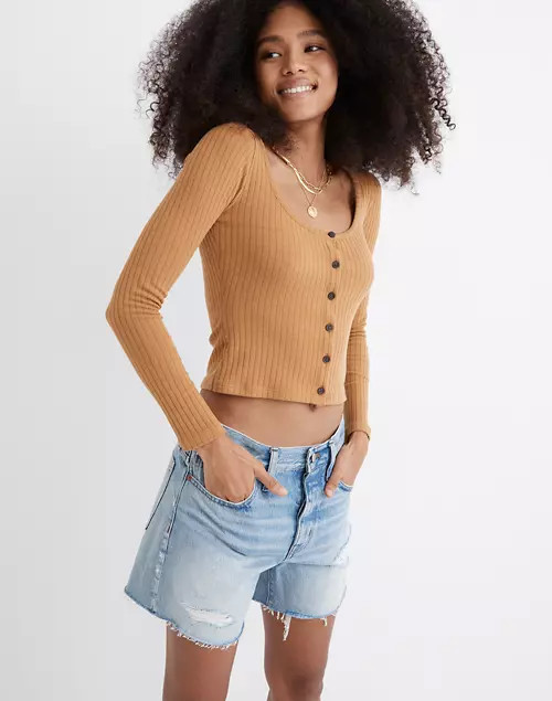 Relaxed Mid-Length Denim Shorts in Steenwick Wash: Ripped Edition | Madewell