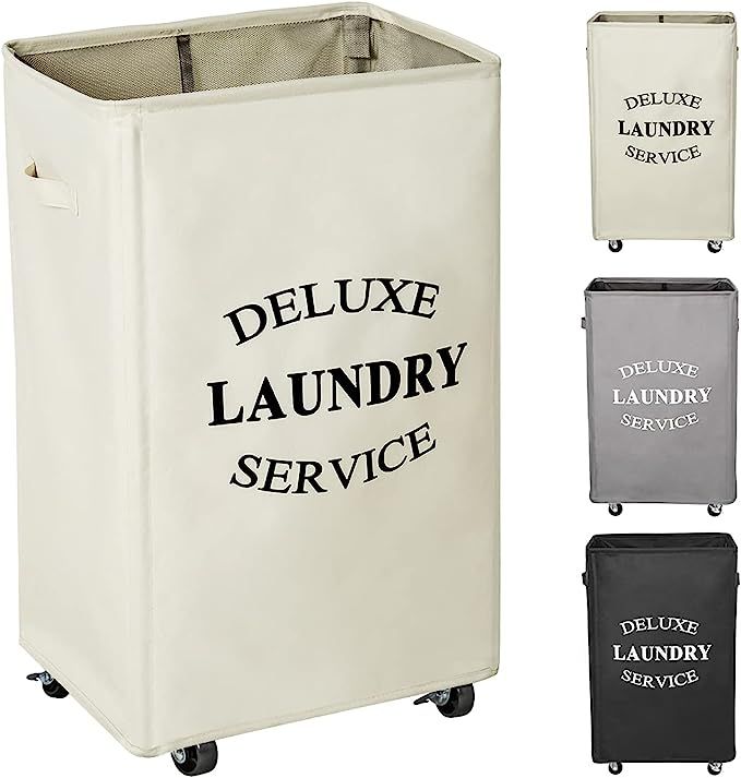 WOWLIVE Large Rolling Laundry Basket Wheels 90L Collapsible Tall Laundry Hamper Handle Foldable D... | Amazon (US)