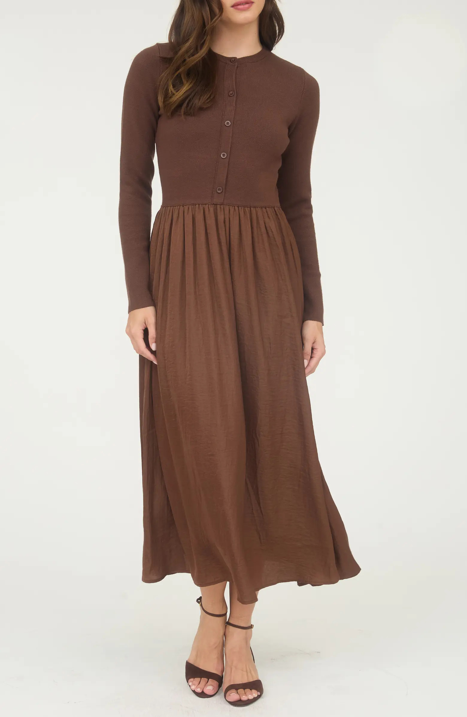 AUGUST SKY Mixed Media Long Sleeve Maxi Dress | Nordstromrack | Nordstrom Rack