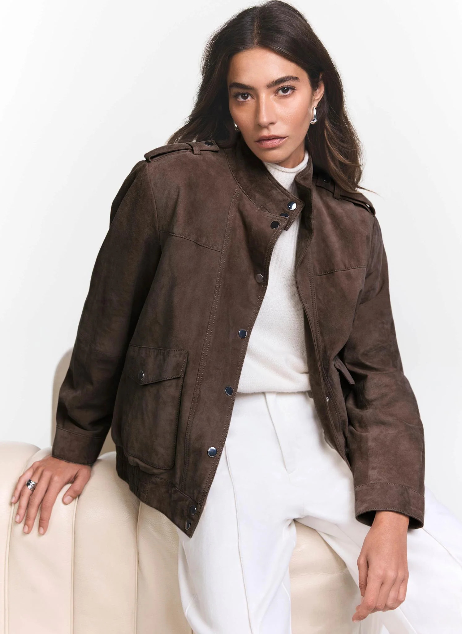 Brown Suede Bomber Jacket | Mint Velvet