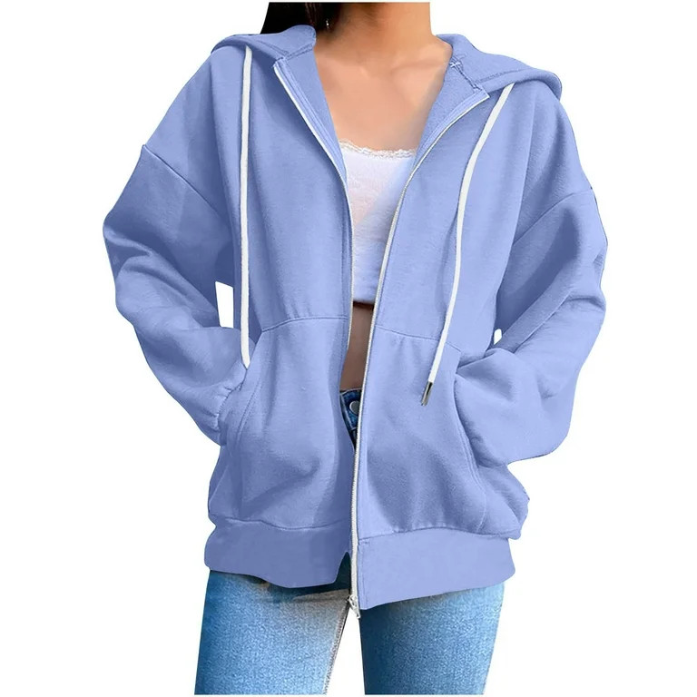 Women's Full Zip Up Hoodie Long Sleeve Hooded Sweatshirts Pockets Jacket Coat for Women | Walmart (US)