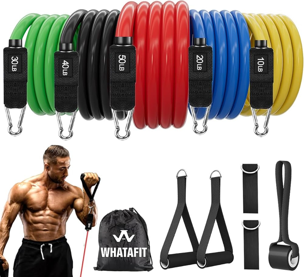 WHATAFIT Resistance Bands, Exercise Bands, Workout Bands with Handles, Door Anchor and Ankle Stra... | Amazon (US)