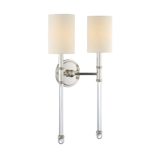 Strick & Bolton Bley 2-light Polished Nickel-finished Sconce with White Fabric Shades | Bed Bath & Beyond