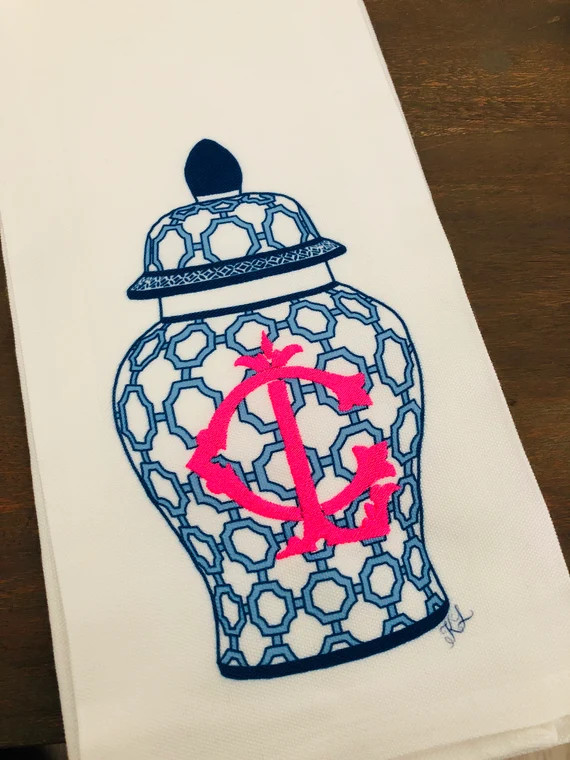 Ginger Jar Tea Towel with Monogram | Etsy (US)