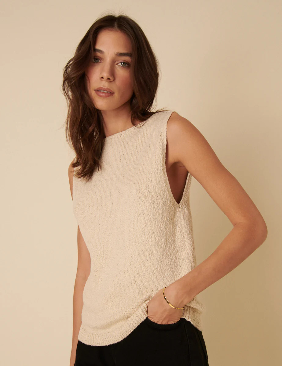 Cream Slash Neck Sleeveless Knitted Vest | Nobody's Child
