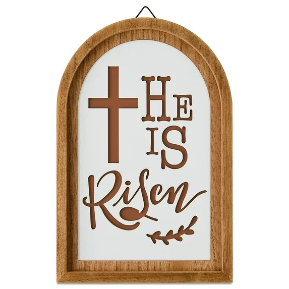 He Is Risen Decorative Hanging Sign, Brown and White, 12" x 8", Easter by Way To Celebrate | Walmart (US)