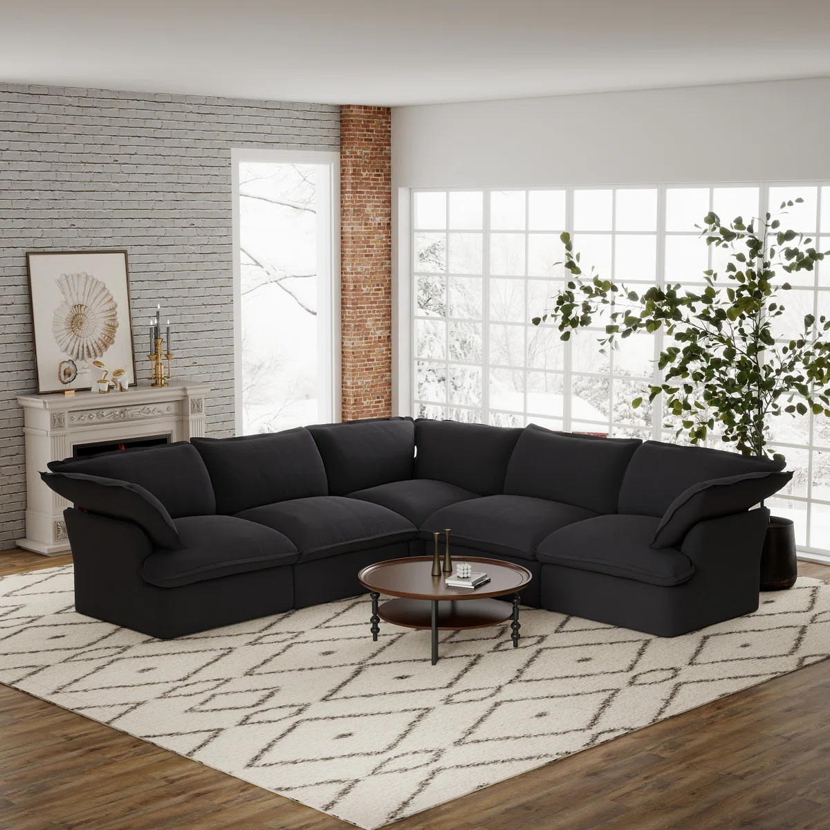 5-Piece Upholstered Modern Corduroy Fabric Sectional | Wayfair North America