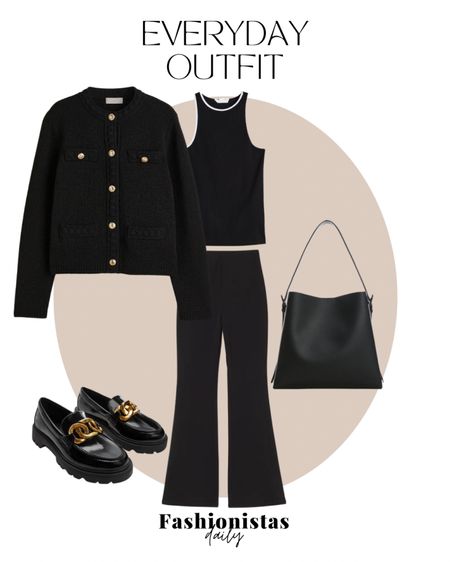 All black outfit with gold details 🖤✨ Flared legging, knitted vest, tanktop, loafers, shopper bag

#LTKfit #LTKstyletip #LTKeurope