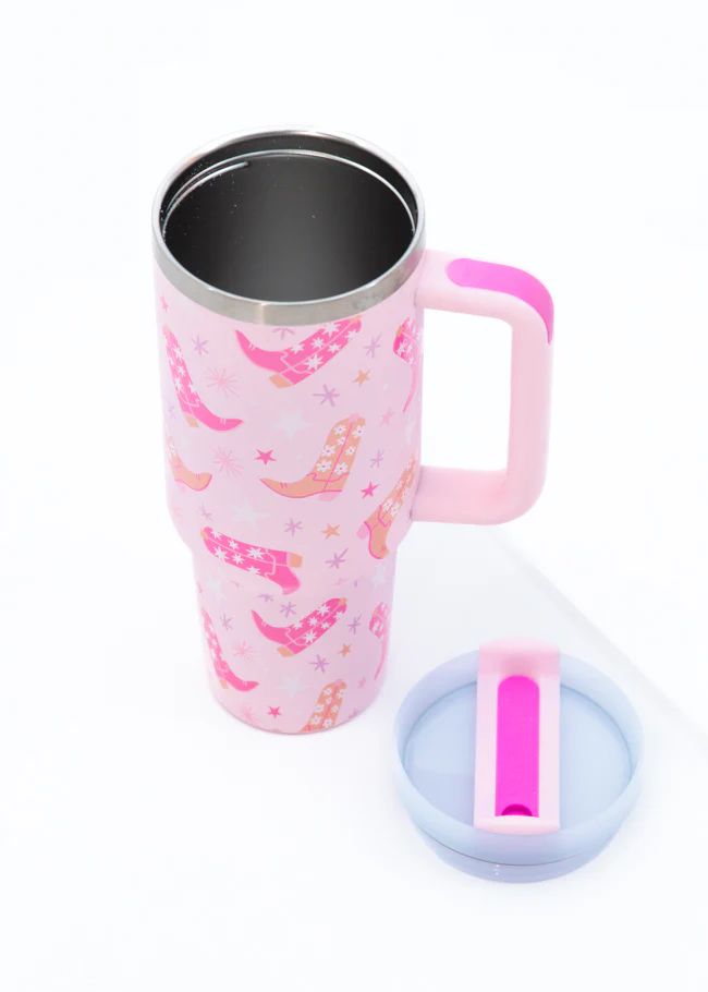 Sippin' Pretty Boots 40 0z Drink Tumbler With Lid And Straw DOORBUSTER | Pink Lily