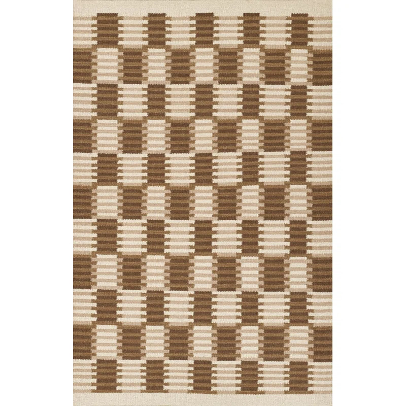 Freya Geometric Hand Woven Wool and Cotton Blue Area Rug | Wayfair North America