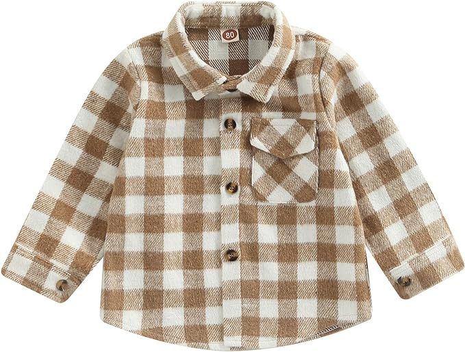 Toddler Baby Boys Girls Flannel Plaid Jacket Long Sleeve Lapel Button Down Pocketed Shirts Coats ... | Amazon (US)