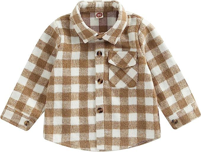 Toddler Baby Boys Girls Flannel Plaid Jacket Long Sleeve Lapel Button Down Pocketed Shirts Coats ... | Amazon (US)