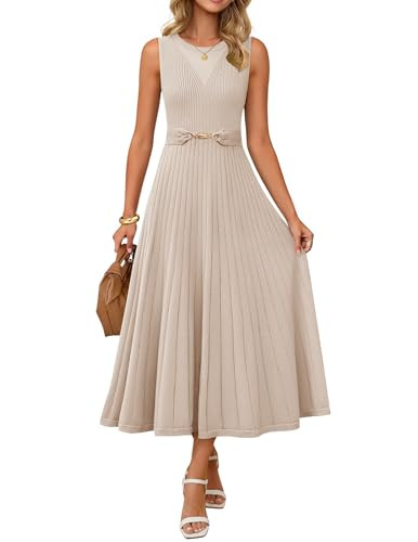 ZESICA Womens Spring Sleeveless Midi Sweater Dress 2026 Summer Casual Pleated A Line Flowy Knit L... | Amazon (US)