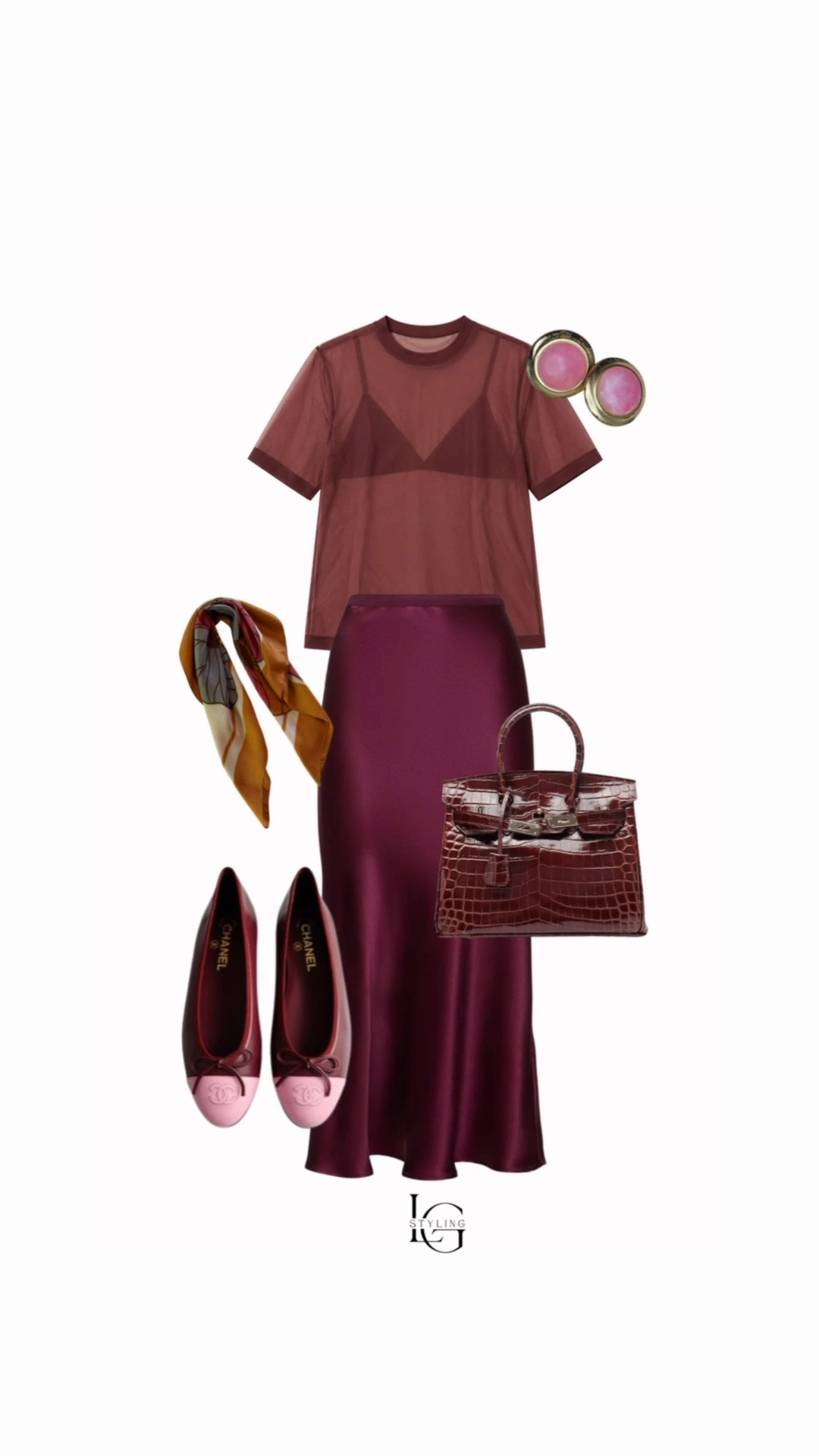 Burgundy on burgundy, with a little sheer layering and a pop of pink. 🍷🎀 The satin midi + mesh tee keeps the monochromatic palette interesting, while ballet flats, a silk scarf and structured bag make it feel polished without trying too hard.

An easy early-fall outfit formula I’ll be repeating all season.

#LTKStyleTip #FallOutfit #BurgundyOutfit #MonochromaticStyle #BalletFlats #FallStyle #PersonalStylist

#LTKgrwm #LTKootd