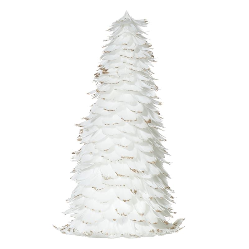 Pink White Feather with Gold Tips Tabletop Tree, 14" | At Home