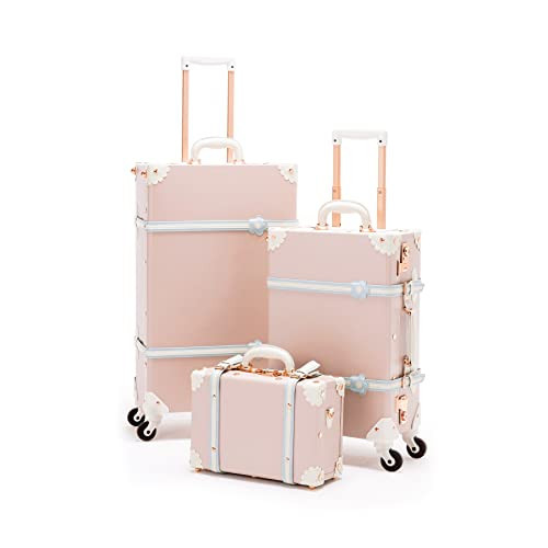 COTRUNKAGE 3 Piece Vintage Luggage Set TSA Lock Cute Carry On Suitcase for Women with Spinner Wheels, Cherry Pink | Amazon (US)