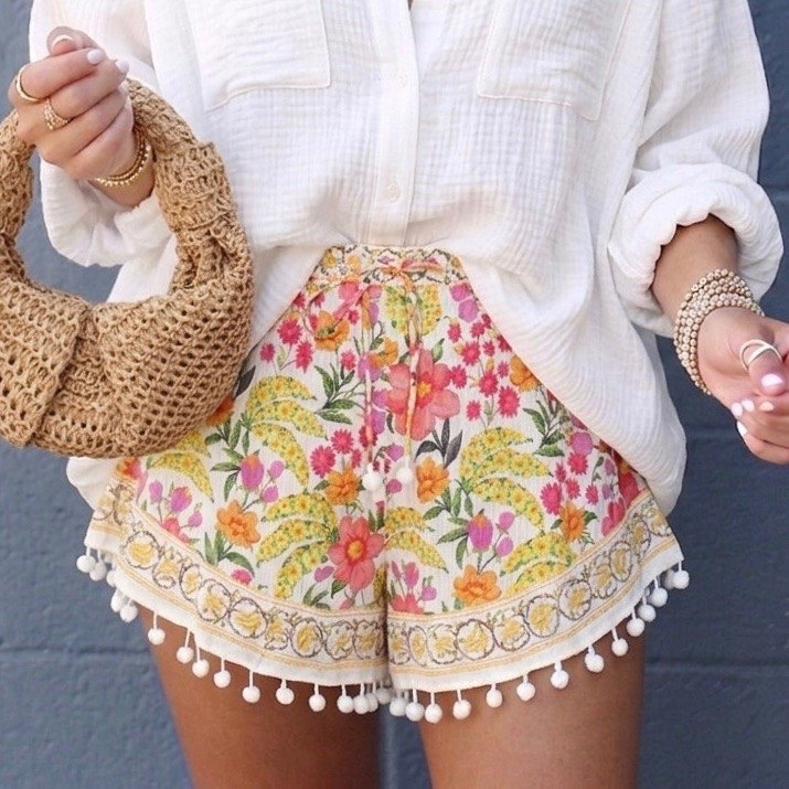 FARM Rio Banana Flowers Shorts in Off White