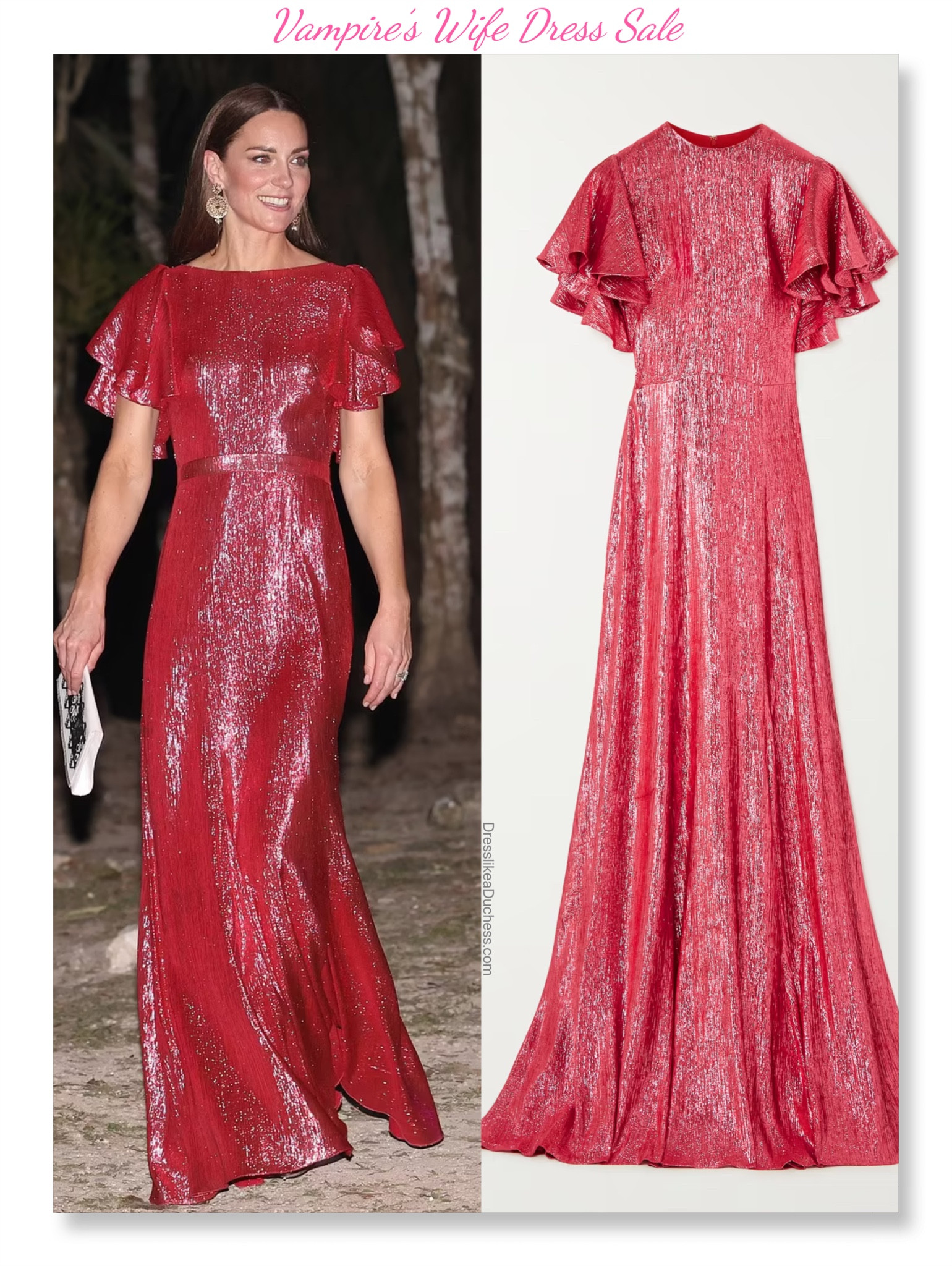 Kate Middleton wearing vampire’s wife metallic pink dress 