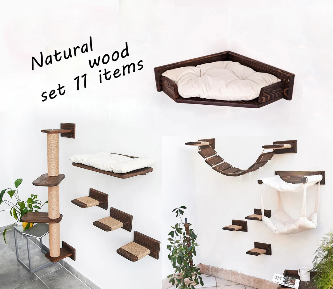 Cat Tree for Climbing, Cat Furniture Set, Cat Shelves for Wall, Wall-mounted Cat Bed, Wall сlimb... | Etsy (US)