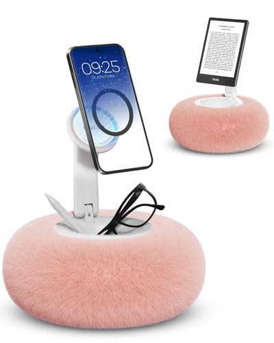 Viozon Phone Holder for Bed, Magnetic Pillow Stand, Compatible with 4-7" Phone/Kindle with Small Storage, Removable Suction Base for Stability, Idea for Kindle Reading and Video Watching On Bed,Pink | Amazon (US)