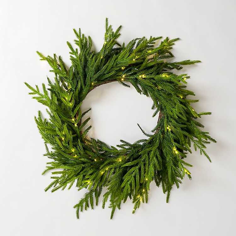 Pre-lit Norfolk Greenery Wreath | Kirkland's Home
