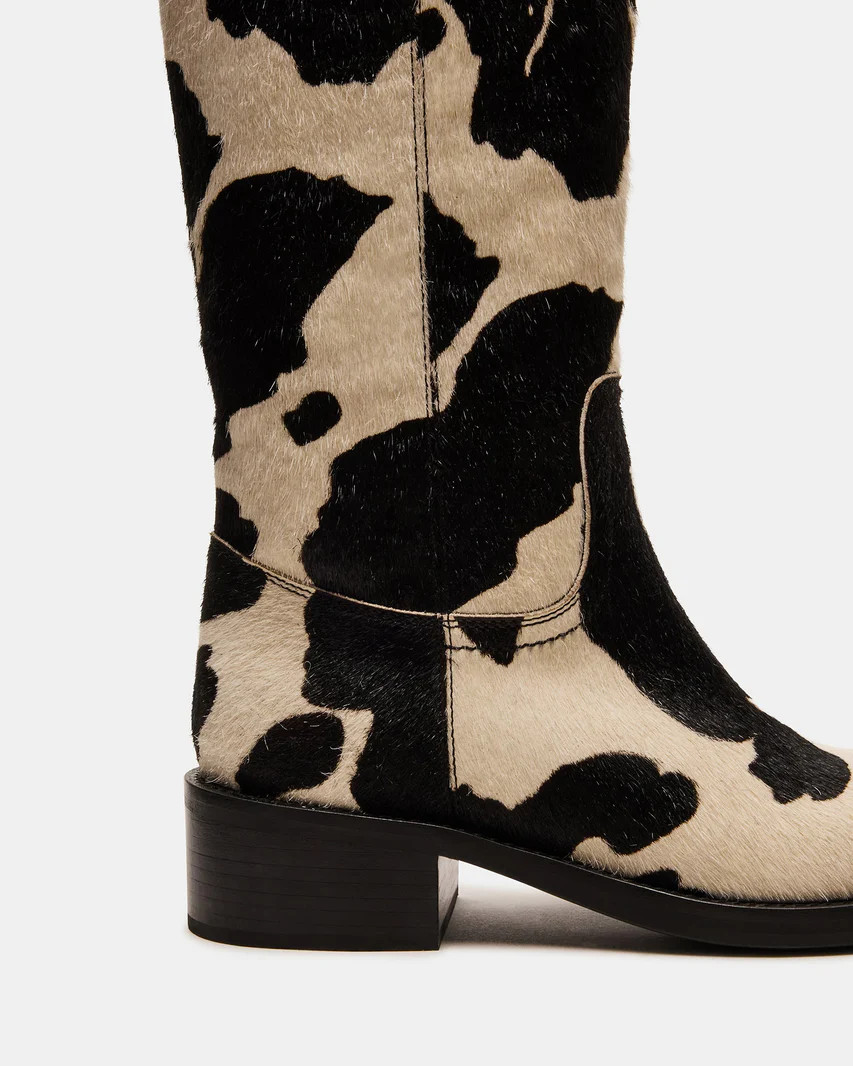 RIGGS Black Cow Print Square-Toe Women's Boot | Steve Madden (US)