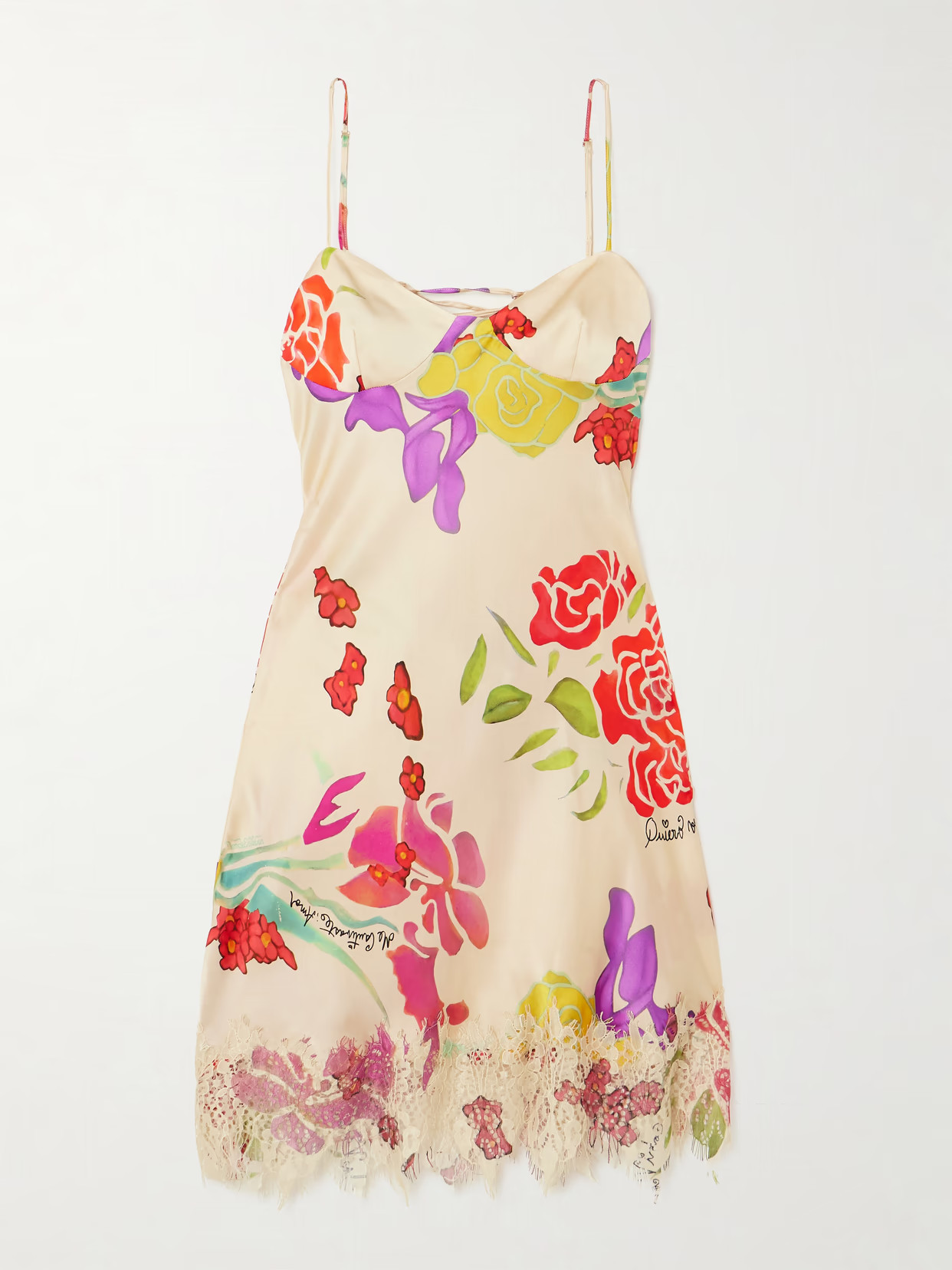 Donde Esteban - Flores Lace-trimmed Floral-print Silk-blend Satin Mini Dress - White | NET-A-PORTER (US)