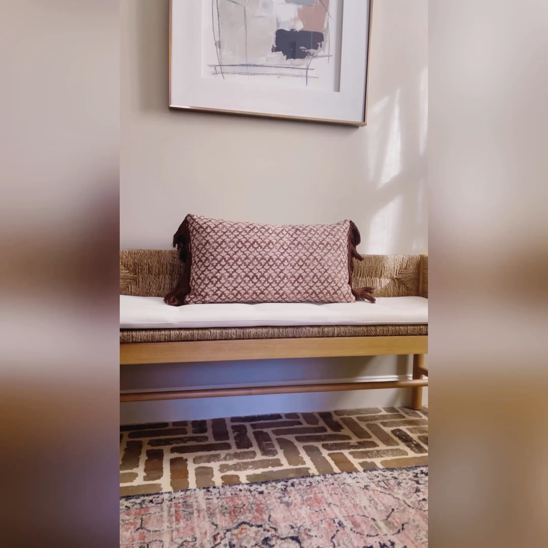 Powder room details 

#upholsteredbench #lumbarpillow #art #abstractart #budgetart #target

#LTKunder100 #LTKstyletip #LTKhome