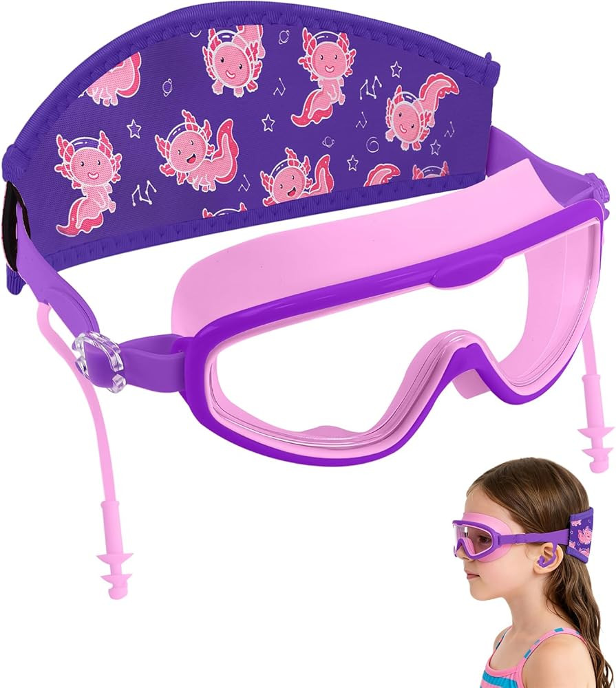Axolotl Toddler Swim Goggle，Fabric Strap Pain-Free, Anti-Fog，Anti-leakage earplugs for Boys a... | Amazon (US)