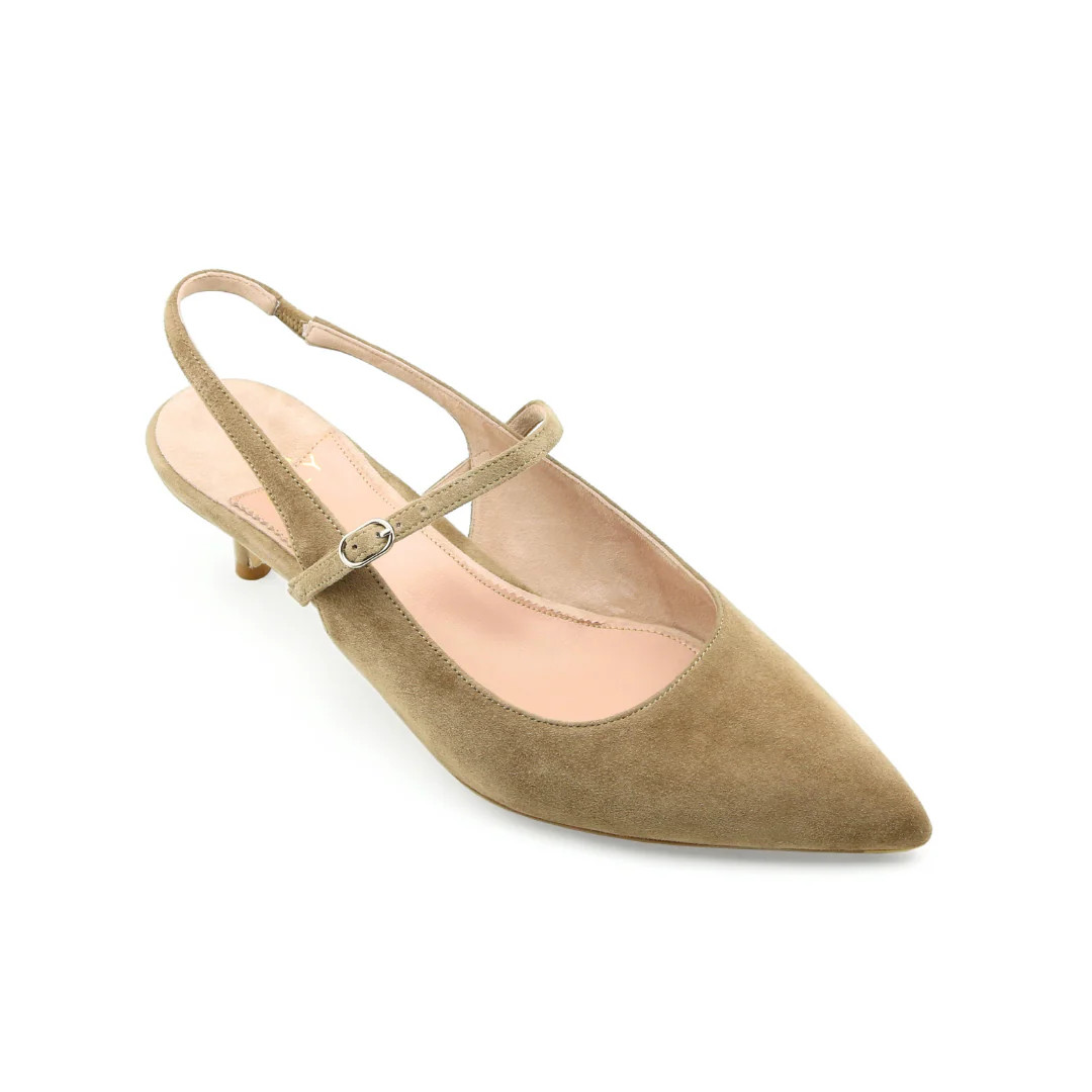 Tenacious Tan Suede Mary Jane Slingback Kitten Heel | ALLY Shoes