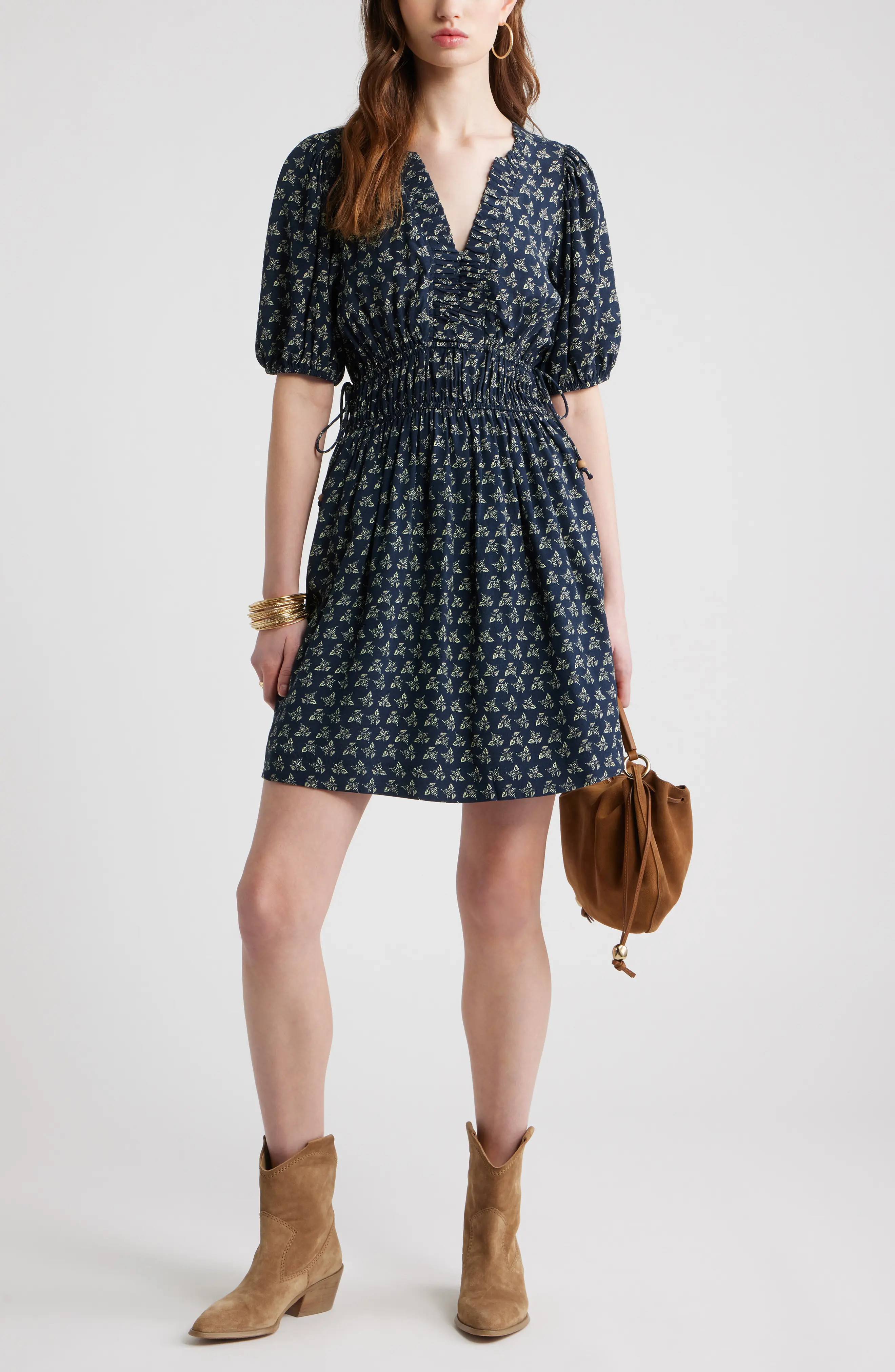 Treasure & Bond Print Puff Sleeve Minidress in Pink Lace Bloom at Nordstrom, Size Small | Nordstrom