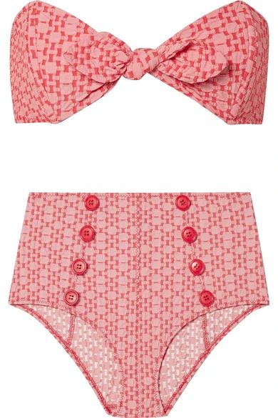 Poppy two-tone seersucker bikini top | NET-A-PORTER (UK & EU)