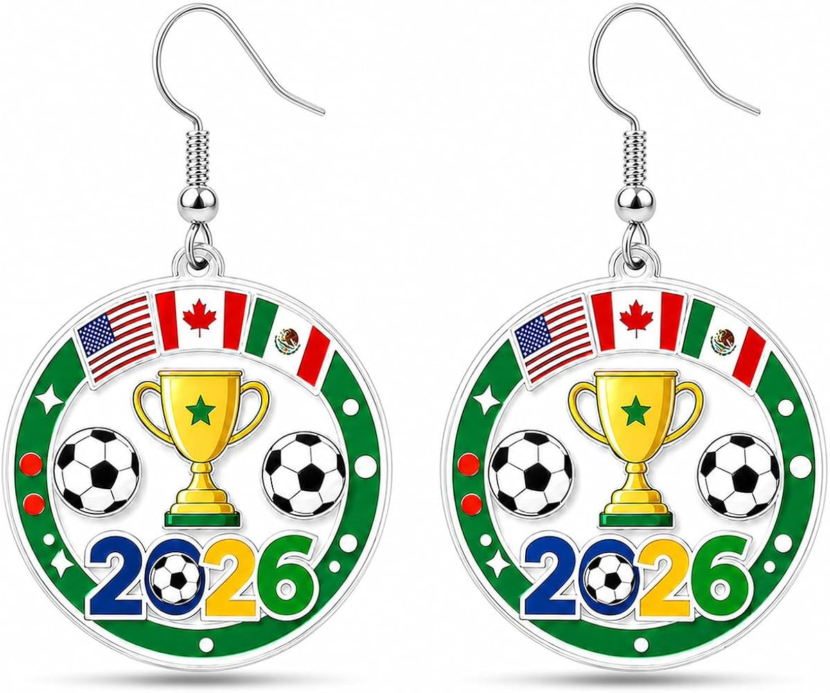 Worlds Cup Earrings 2026 Merchandise Acrylic Soccer Earrings for Women Soccer Mom Essentials Shir... | Amazon (US)