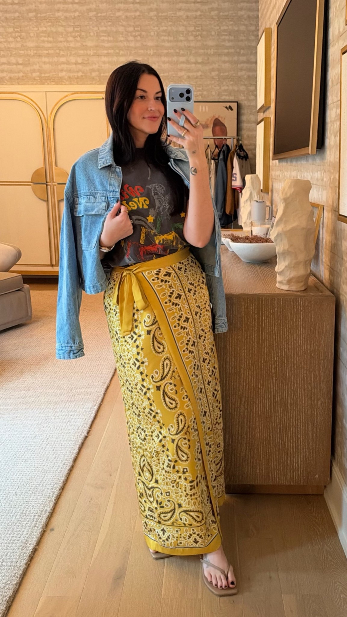 I couldn’t believe this skirt was from Dillards! It has a matching top, but I think it’s fun to mix it up with a graphic tee. Mine is old from Abercrombie, but I linked some others that would match well with the yellow! Denim jacket is old Target

#LTKootd #LTKmomlife #LTKSeasonal