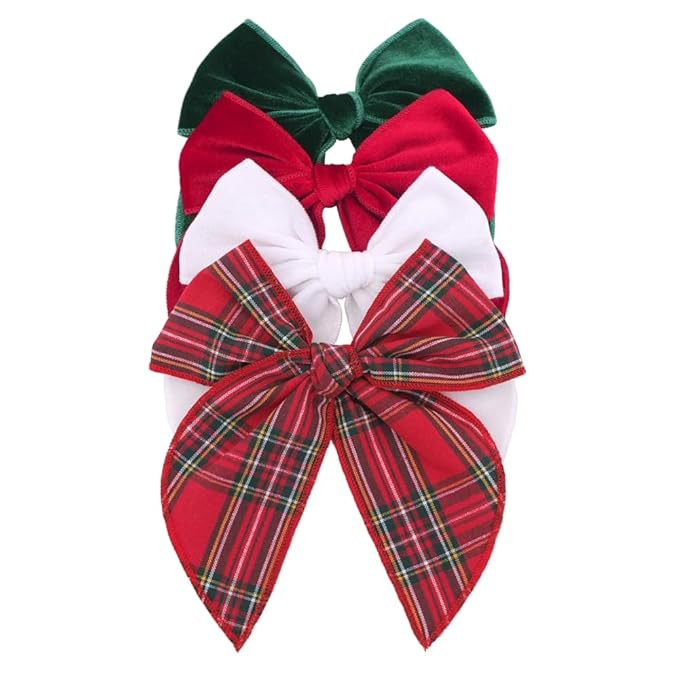 Velvet Plaid Bow Hair Clips and Accessories for Little Girls and Baby Moms - Red Green White Chri... | Amazon (US)