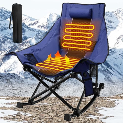 SOROVEE Heated Camping Chair Oversize, XL Heated Rocking Chair with 3 Levels for Back and Seat, Portable Outdoor Heated Folding Chair, Heavy Lawn Chair for Camping/Outdoor/Picnics/Patio (Blue) | Amazon (US)