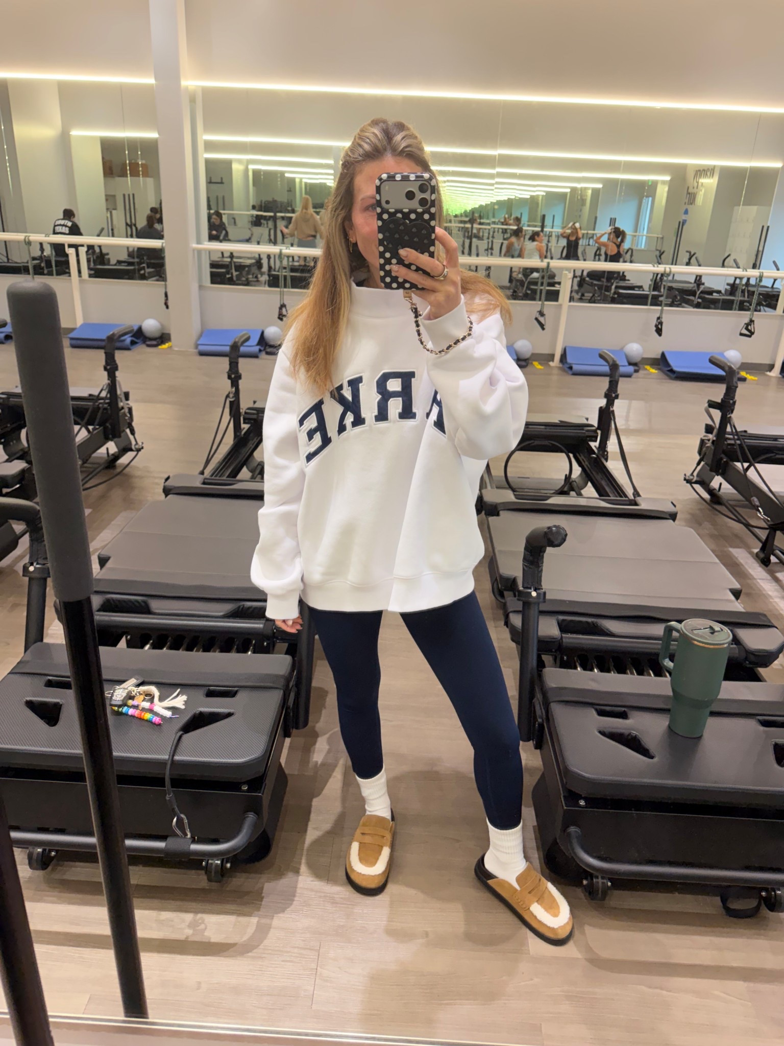 Pilates outfit! 
PARKE sweatshirt  size largee
Lululemon leggings size 4
Steve Madden faux fur mules
Amazon grip socks 

#LTKootd #LTKActive #LTKmorningroutine