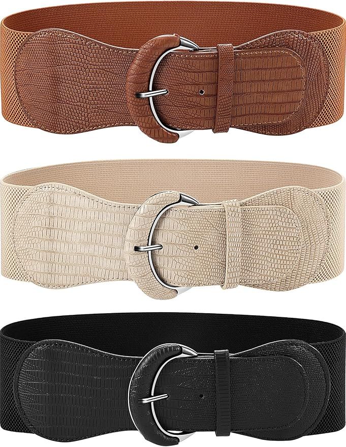 3 Pieces Women Wide Belt for Dresses Women Dress Belt Stretchy Cinch Belt Leather Elastic Belt fo... | Amazon (US)