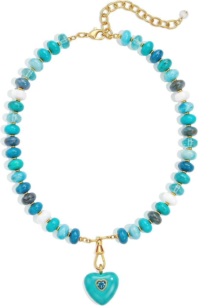 WOWORAMA Heart Chunky Necklace for Women Cream White Resin Beads Necklaces Y2k Puffy Heart Chunky Statement Necklace Boho Acrylic Chokers Jewelry | Amazon (US)