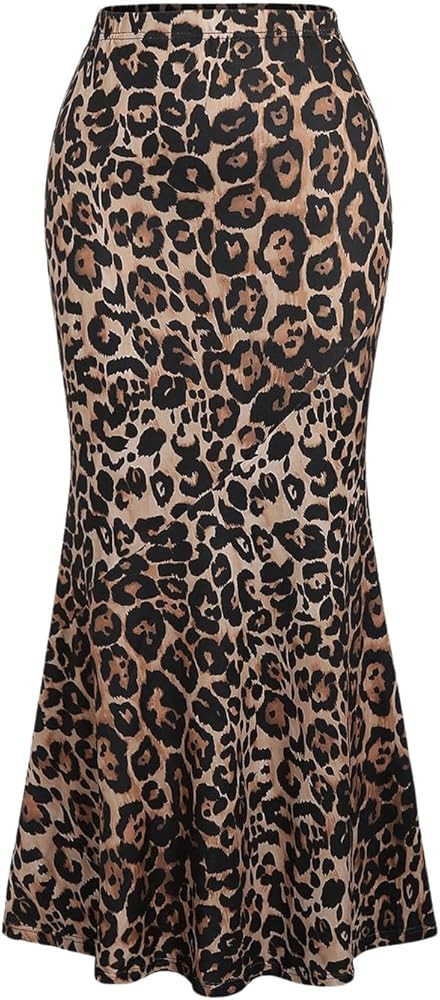 Milumia Women's Leopard Print High Waisted Fishtail Skirt Ruffle Hem Maxi Skirts | Amazon (US)