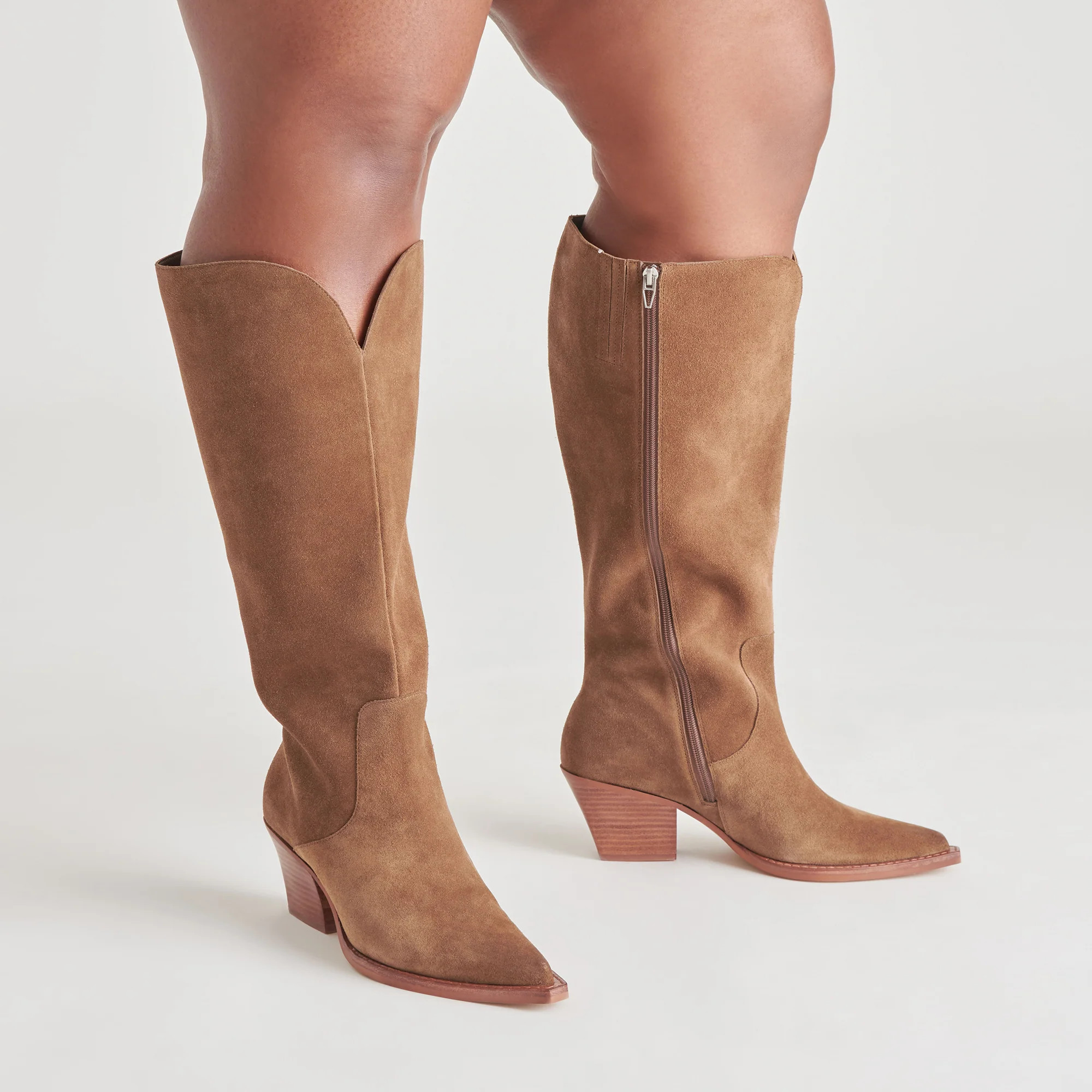 Raj Extra Wide Calf Brown Suede Boots | Suede Wide Calf Boots | DolceVita.com