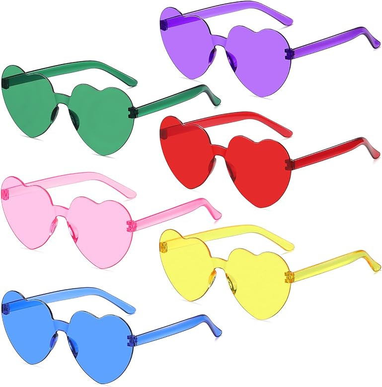 AOMASTE 6 Peices Heart Sunglasses Rimless Transparent Heart Shaped Glasses Candy Color Eyewear fo... | Amazon (US)